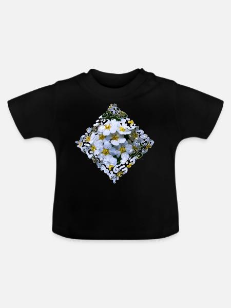 Weiße Blüten - Baby Bio-T-Shirt mit Rundhals - Schwarz