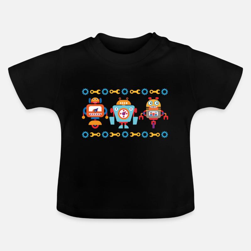 Trois petits robots - T-shirt bio col rond Bébé - noir