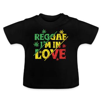 Reggae im in Love, Jamaika, Rastafari, Rasta - Baby Bio-T-Shirt mit Rundhals - Schwarz - Vorne