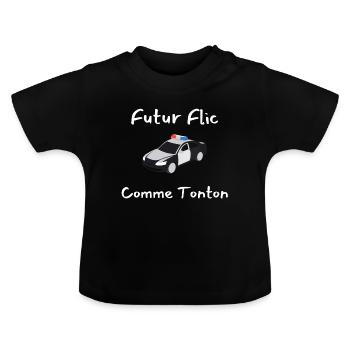 Futur Flic comme tonton cadeau garcon humour bébé - T-shirt bio col rond Bébé - noir - Devant