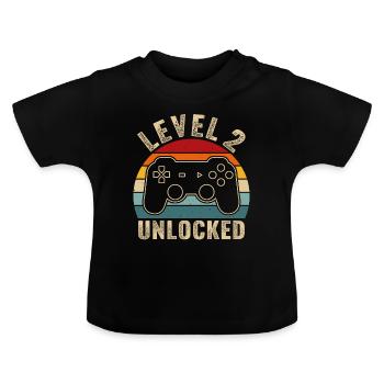 2nd birthday - 2 years Gamer Level 2 unlocked - Baby Organic T-Shirt with Round Neck - black - Front