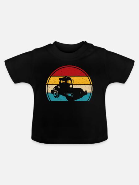 Walze retro t-shirt Straßenwalze - Baby Bio-T-Shirt mit Rundhals - Schwarz