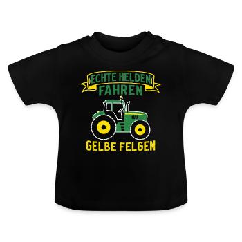 landwirt traktor echte helden fahren gelbe felgen - Baby Bio-T-Shirt mit Rundhals - Schwarz - Vorne