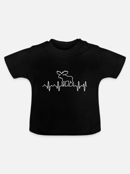 Elch EKG Elchkuh Elchbulle Herzschlag Älg Geschenk - Baby Bio-T-Shirt mit Rundhals - Schwarz