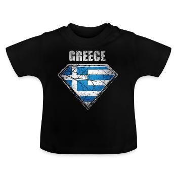 Greece Superhero Flag Greek Symbol - Baby Organic T-Shirt with Round Neck - black - Front