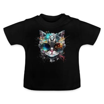 Cyberpunk Cat, Cat's Head, Robot, Cyborg - Baby Organic T-Shirt with Round Neck - black - Front