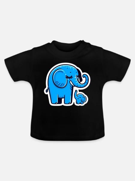 Blaue Elefanten - Baby Bio-T-Shirt mit Rundhals - Schwarz