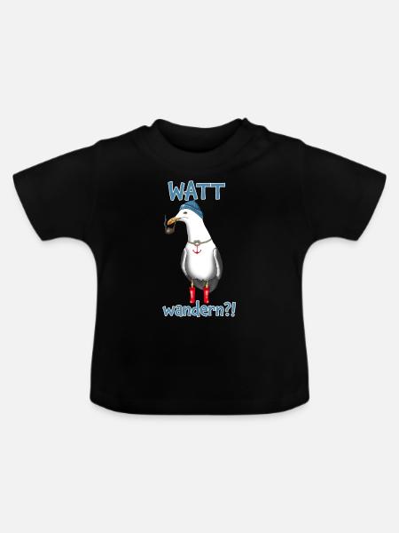 Watt wandern?! Möwe Kapitän Meer - Baby Bio-T-Shirt mit Rundhals - Schwarz