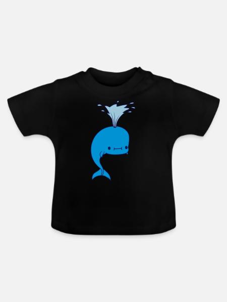 Wasser spritzender Wal - Baby Bio-T-Shirt mit Rundhals - Schwarz