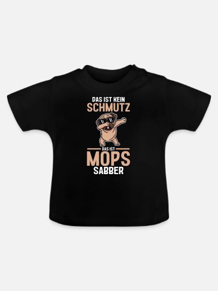 Hund Mops - Baby Bio-T-Shirt mit Rundhals - Schwarz