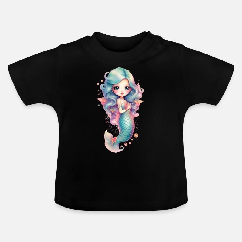 Mignon petite sirène arc-en-ciel, Sirène - T-shirt bio col rond Bébé - noir