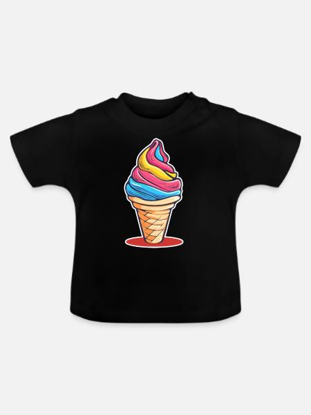 Eiscreme Regenbogen - Baby Bio-T-Shirt mit Rundhals - Schwarz