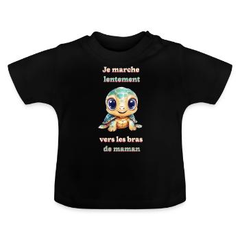 Tortue Kawaii (2) - T-shirt bio col rond Bébé - noir - Devant