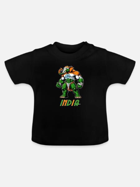 Indien Elefant Flaggen Design - Baby Bio-T-Shirt mit Rundhals - Schwarz