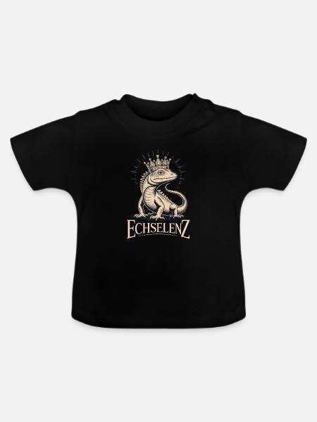 Echselenz Lustige Echse - Baby Bio-T-Shirt mit Rundhals - Schwarz