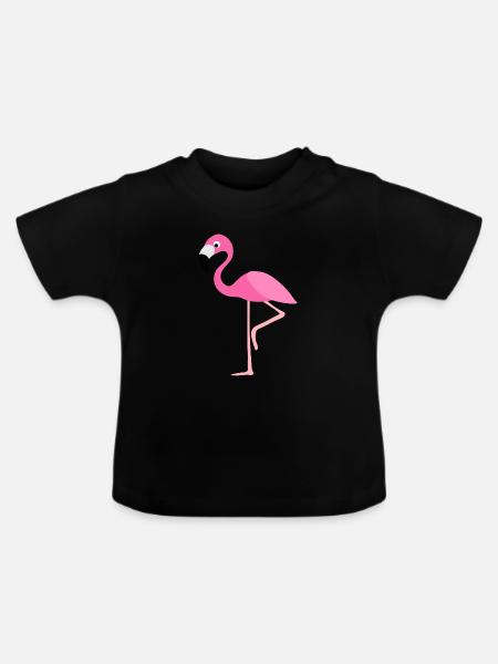 Rosa Flamingo Vektor-Print - Baby Bio-T-Shirt mit Rundhals - Schwarz