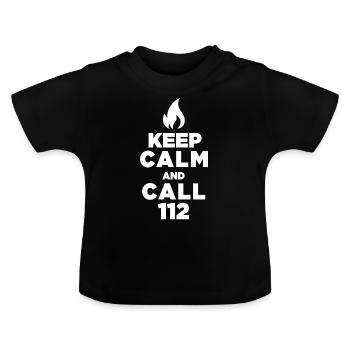 Keep Calm and call 112 - Fire Brigade / Firefighter - Baby Organic T-Shirt with Round Neck - black - Front