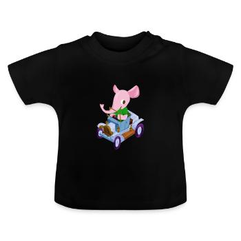 Elephant in a vintage car - Baby Organic T-Shirt with Round Neck - black - Front