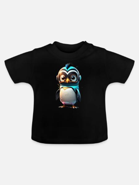 Roboter Pinguin - Baby Bio-T-Shirt mit Rundhals - Schwarz
