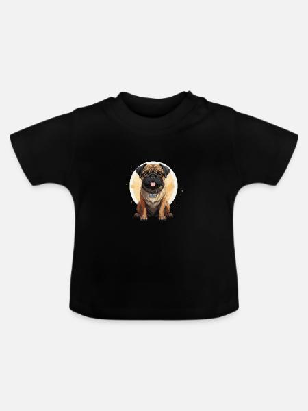 Mops Porträt - Baby Bio-T-Shirt mit Rundhals - Schwarz