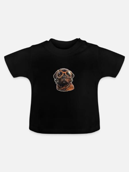 Mops Pilot - Baby Bio-T-Shirt mit Rundhals - Schwarz