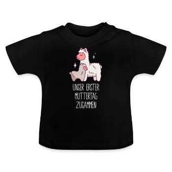 Muttertag - Unser erster Muttertag zusammen - Baby Bio-T-Shirt mit Rundhals - Schwarz - Vorne