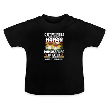 maman et ramasseuse de cèpes humour Champignons - T-shirt bio col rond Bébé - noir - Devant
