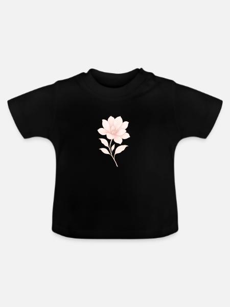 Rosa Magnolie, Blüte - Baby Bio-T-Shirt mit Rundhals - Schwarz