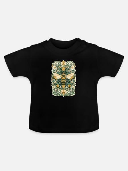 Jugendstil-Honigbiene im Blumenrahmen - Baby Bio-T-Shirt mit Rundhals - Schwarz