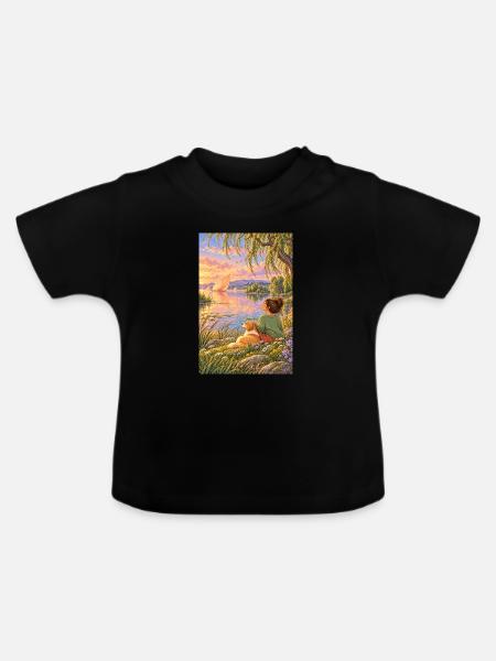 Frau und Hund am Traumsee - Baby Bio-T-Shirt mit Rundhals - Schwarz