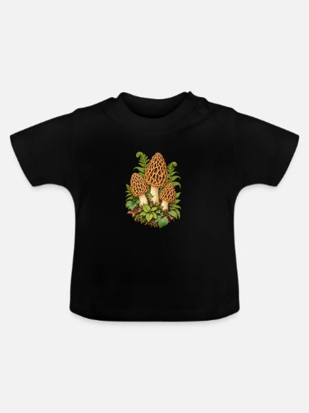 Morcheln im Frühlingswald - Baby Bio-T-Shirt mit Rundhals - Schwarz
