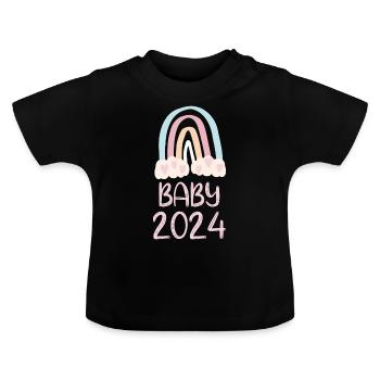Bébé 2024 Doux arc-en-ciel avec des cœurs - T-shirt bio col rond Bébé - noir - Devant