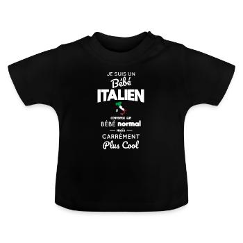 Italienisches Baby Wie ein normales Baby, aber cooler - Baby Bio-T-Shirt mit Rundhals - Schwarz - Vorne