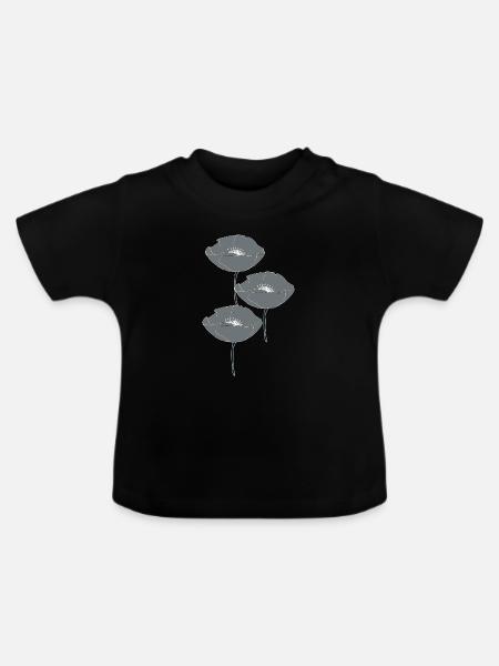 mohnblumen grau - Baby Bio-T-Shirt mit Rundhals - Schwarz