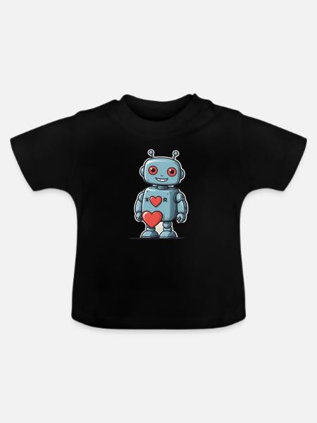I Love Robots - Baby Bio-T-Shirt mit Rundhals - Schwarz