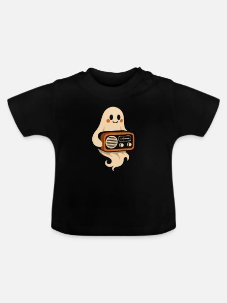 Geist mit Retroradio - Baby Bio-T-Shirt mit Rundhals - Schwarz