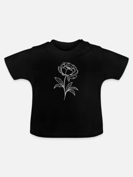 Monochrome Linienblume Skizzen-Design - Baby Bio-T-Shirt mit Rundhals - Schwarz