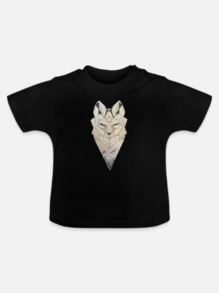 Lobo con ojos azulados. - Camiseta orgánica para bebé con cuello redondo - negro