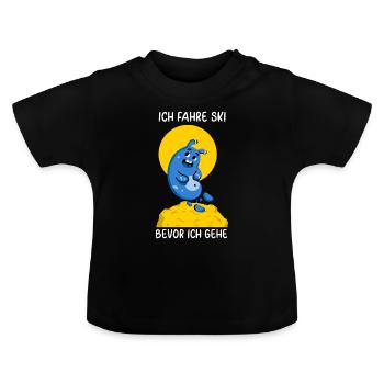 Ich fahre Ski bevor ich gehe - Baby Bio-T-Shirt mit Rundhals - Schwarz - Vorne