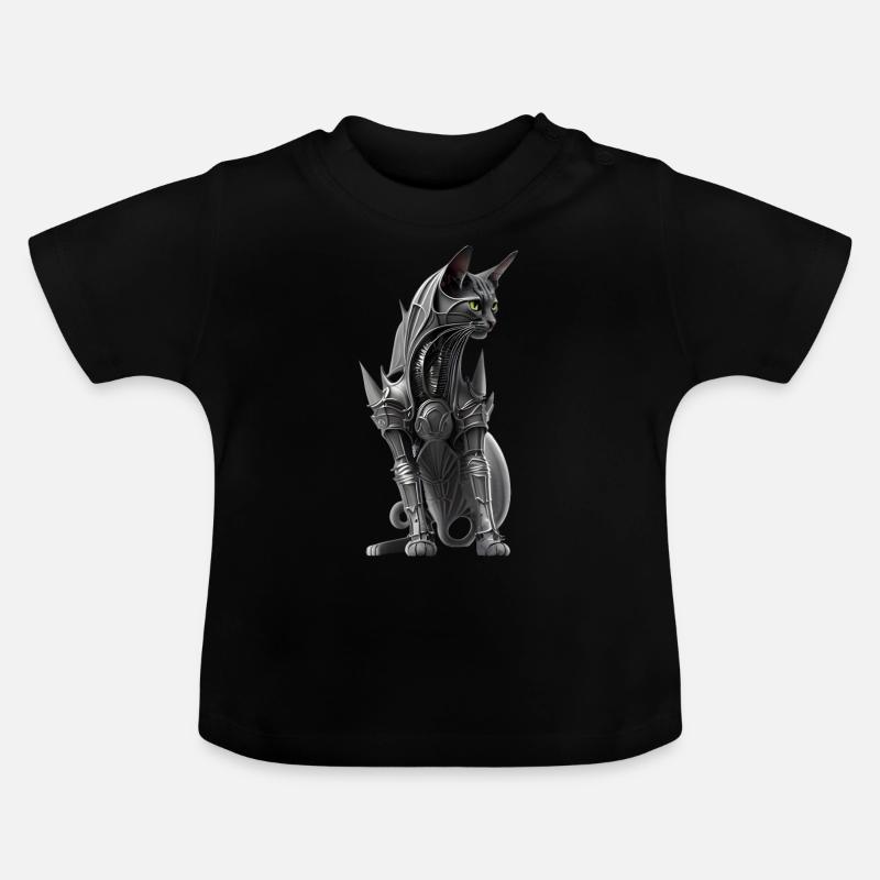 Chat en armure biomécanique - T-shirt bio col rond Bébé - noir
