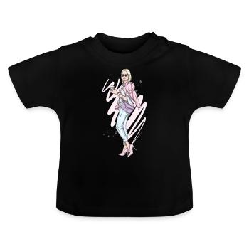 Blond girl with Coffee - Baby Bio-T-Shirt mit Rundhals - Schwarz - Vorne