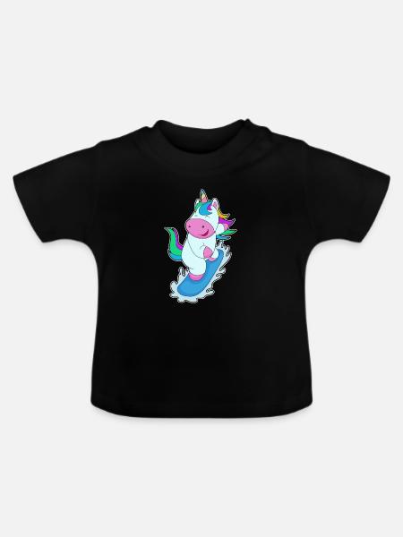 Einhorn Snowboarder Snowboard - Baby Bio-T-Shirt mit Rundhals - Schwarz