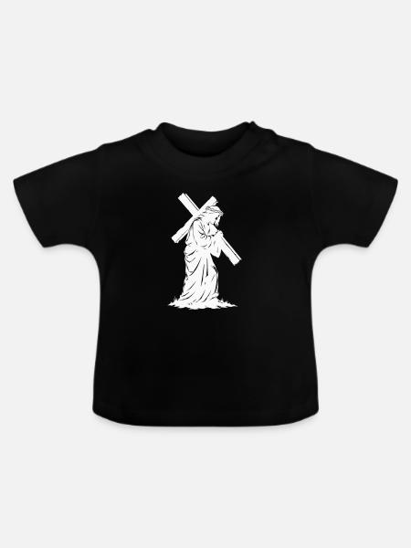 Kreuzweg Silhouette Jesu - Baby Bio-T-Shirt mit Rundhals - Schwarz