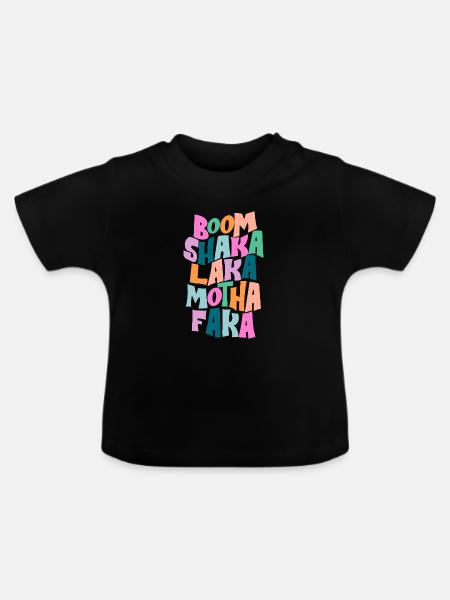 Fette Farbburst-Typografie - Baby Bio-T-Shirt mit Rundhals - Schwarz