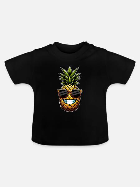Ananas mit Sonnenbrille - Baby Bio-T-Shirt mit Rundhals - Schwarz