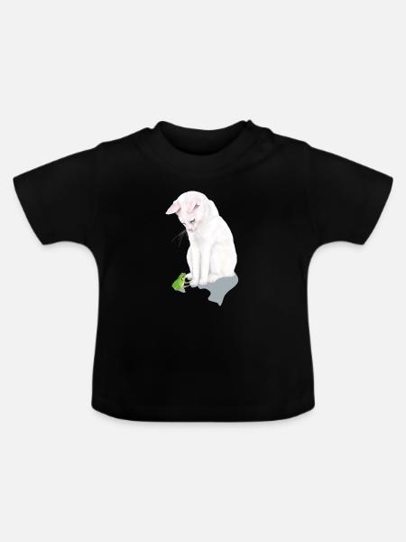 weiße Katze trifft Frosch - Baby Bio-T-Shirt mit Rundhals - Schwarz