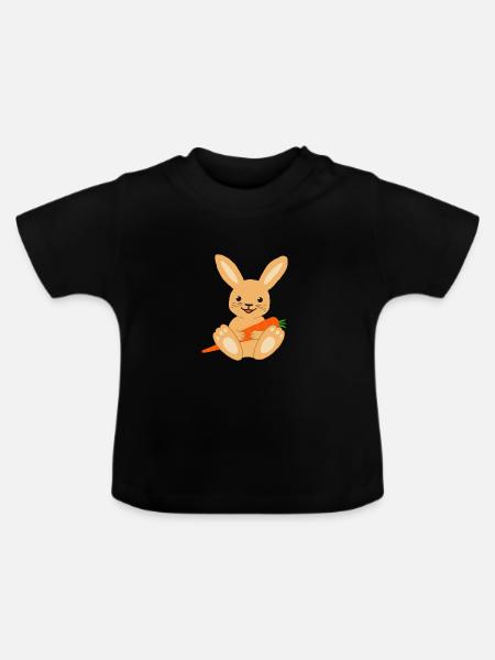 Little rabbit with carrot - Baby Organic T-Shirt with Round Neck - black