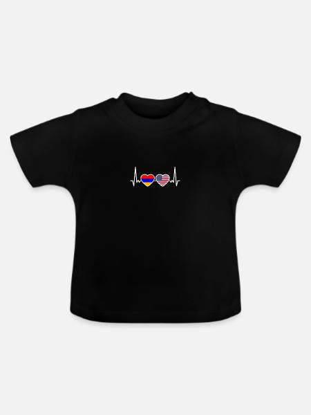 Armenien USA Herzschlag Flagge Armenisch - Baby Bio-T-Shirt mit Rundhals - Schwarz