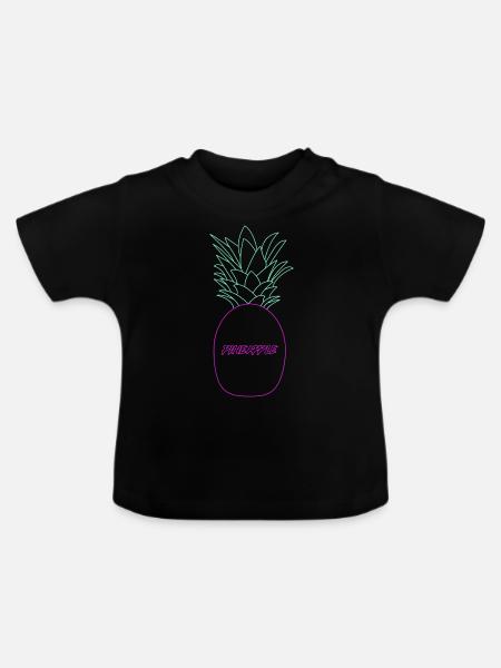 Pineapple Neon Retro 80s Gift - Baby Organic T-Shirt with Round Neck - black
