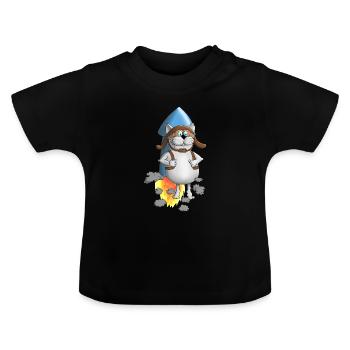 Neuanfang - Rakete - Comic - Baby Bio-T-Shirt mit Rundhals - Schwarz - Vorne